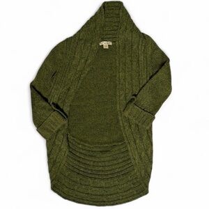 Olive Green Chunky Knit Open Cardigan Cozy Grandpa Cottagecore Sweater XS Lounge